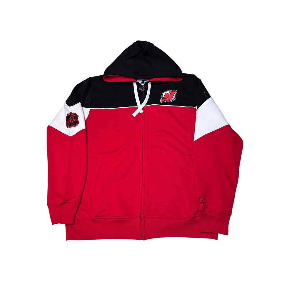 NWT Starter NHL New‎ Jersey Devils Full Zip Hoodie Mens XL Red Black White